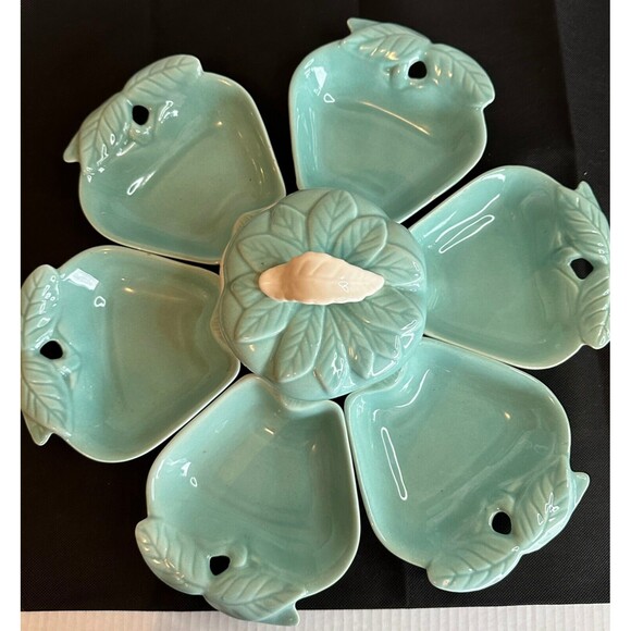 1950s Hoenig California Pottery Turquoise Apple Serving Dishes - 8 Pieces - Picture 3 of 11